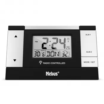 MEBUS 51059 sveglia digitale - nero/argento - display LCD - 12/24h - batteria - Micro-USB