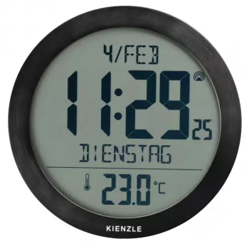 KIENZLE Orologio da parete radiocontrollato DCF con indicazione temperatura ambiente, nero