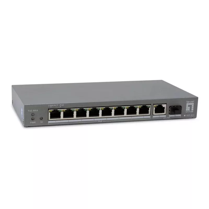 LevelOne switch PoE+ 8xGE PoE/1xGE/1xSFP 120W unmanaged plastica