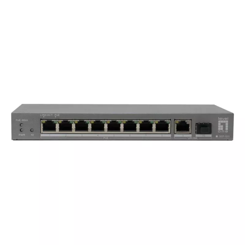 LevelOne switch PoE+ 8xGE PoE/1xGE/1xSFP 120W unmanaged plastica