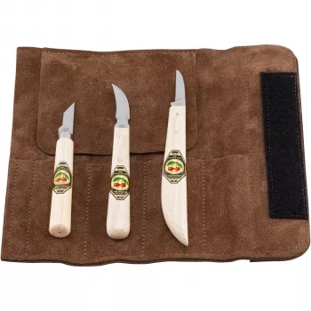 Kirschen set coltelli da intaglio in custodia arrotolabile in pelle scamosciata