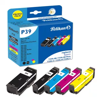Pelikan P39 cartuccia d'inchiostro compatibile multipack confezione da 5 per Epson 33XL (nero, ciano, magenta, giallo, nero foto)