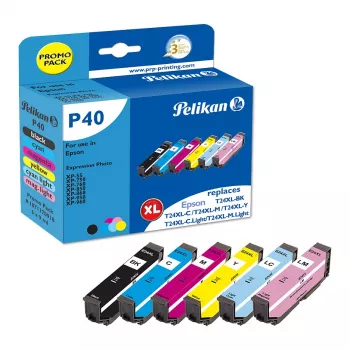 Pelikan P40 cartuccia d'inchiostro compatibile multipack confezione da 6 per Epson Expression Photo XP-55/XP-750/XP-760/XP-850/XP-950/XP-960 (nero, ciano, ciano chiaro, magenta chiaro, magenta, giallo)