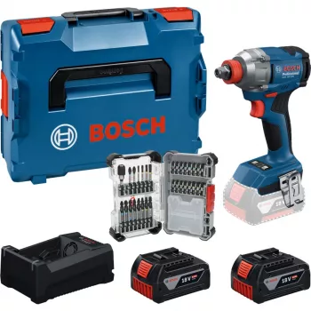 BOSCH PowerTools set avvitatore a impulsi a batteria GDX 18V 285 Nm con 2 batterie 5,0 Ah e set 31 pezzi di punte in L-BOXX