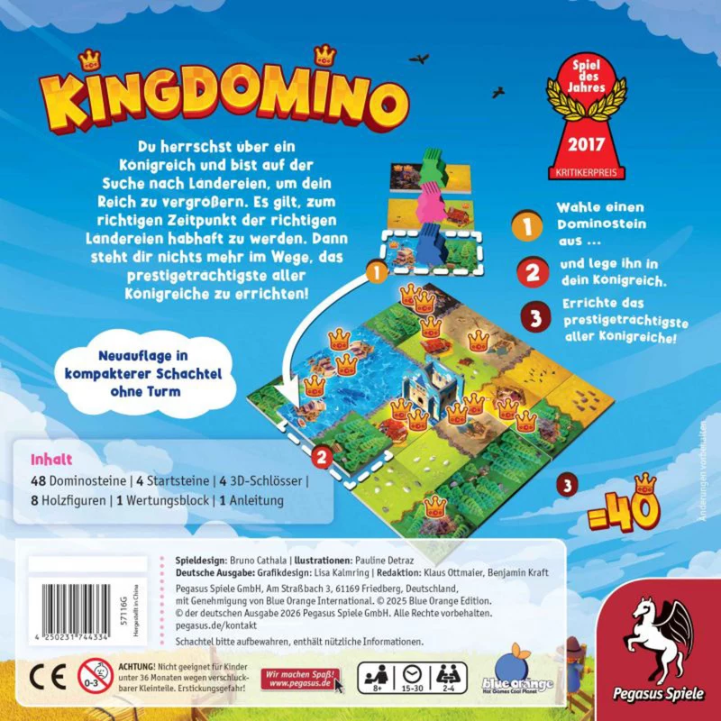 Pegasus Spiele Kingdomino Nuova Edizione Gioco dell'Anno 2017