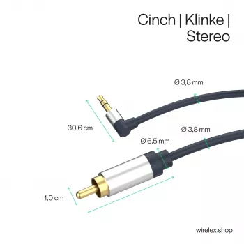ShiverPeaks Flexline Cavo audio jack 3,5mm a 2x RCA, connettore angolare, 0,75m, nero
