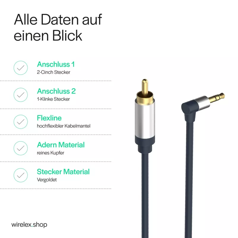 ShiverPeaks Flexline Cavo audio jack 3,5mm a 2x RCA, connettore angolare, 0,75m, nero