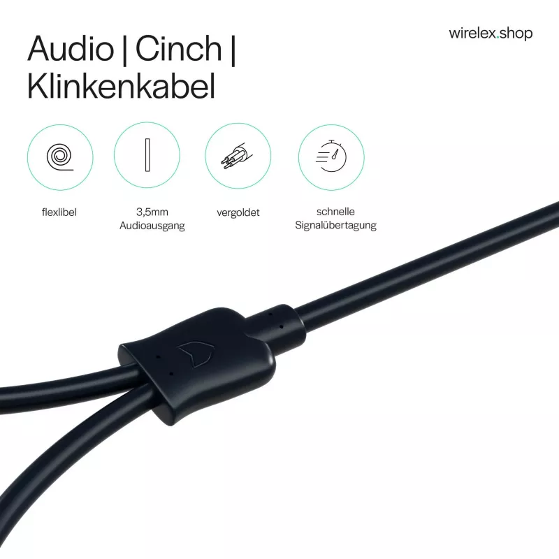 ShiverPeaks Flexline Cavo audio jack 3,5mm a 2x RCA, connettore angolare, 0,75m, nero