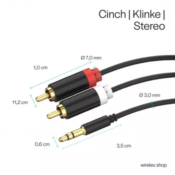 ShiverPeaks Cavo audio stereo 3,5mm jack a 2x RCA 1,5m placcato oro nero