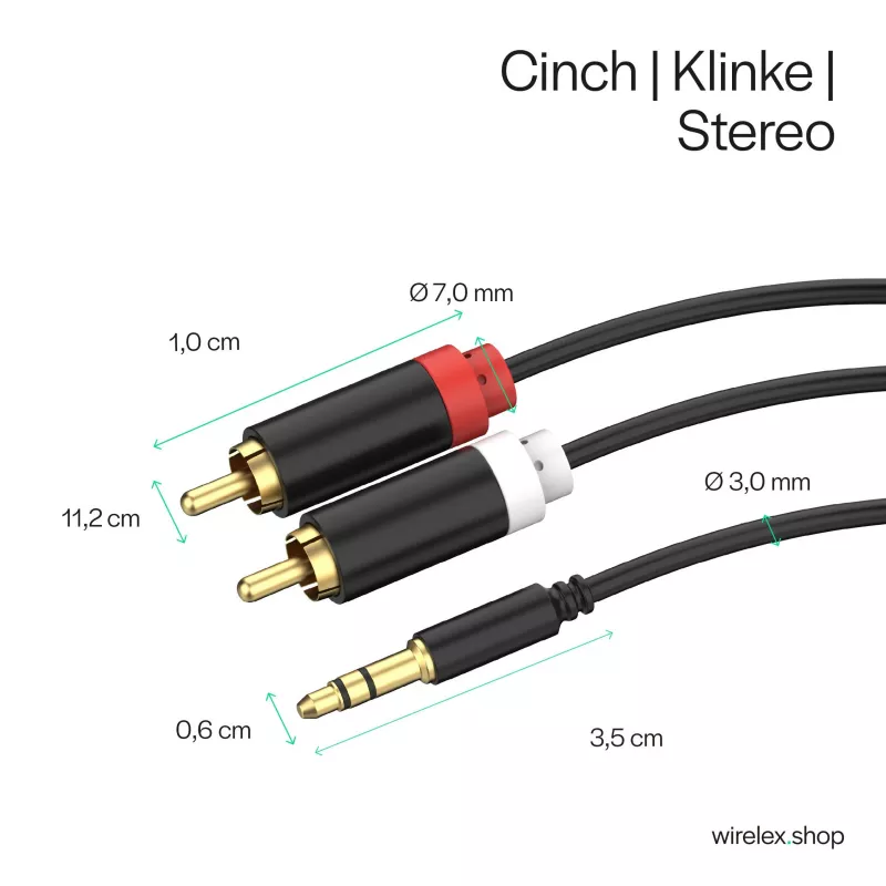 ShiverPeaks Cavo audio stereo 3,5mm jack a 2x RCA 1,5m placcato oro nero