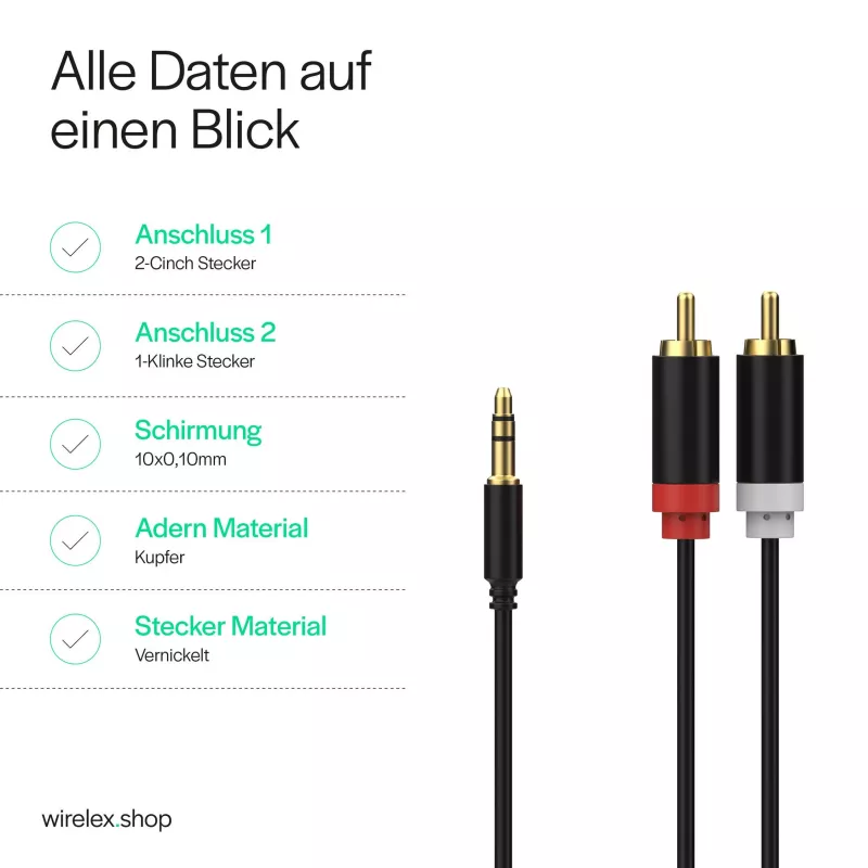 ShiverPeaks Cavo audio stereo 3,5mm jack a 2x RCA 1,5m placcato oro nero