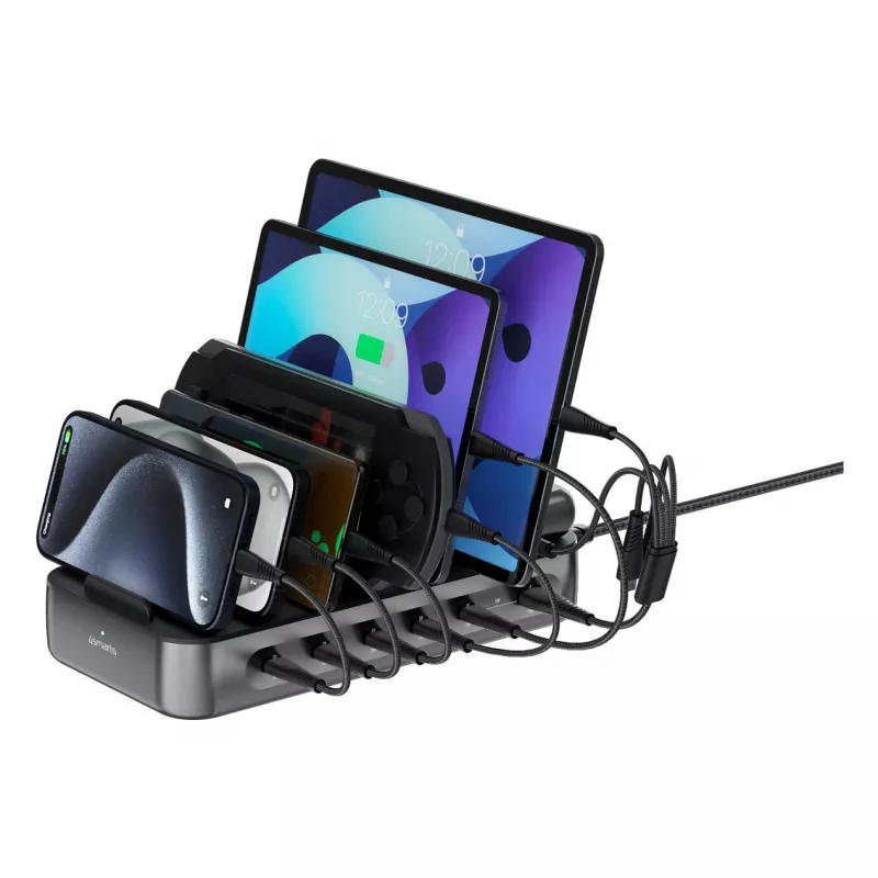 4smarts stazione di ricarica Team 100W 5C/1A con 6 cavi, nero