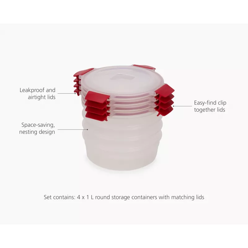 Joseph Joseph Nest Lock set da 4 contenitori per alimenti rotondi da 1L rossi