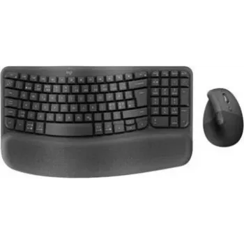 Logitech Wave Keys e Lift Combo - set tastiera e mouse ergonomici wireless - Bluetooth LE, 2,4 GHz - QWERTY - layout nordico - grafite
