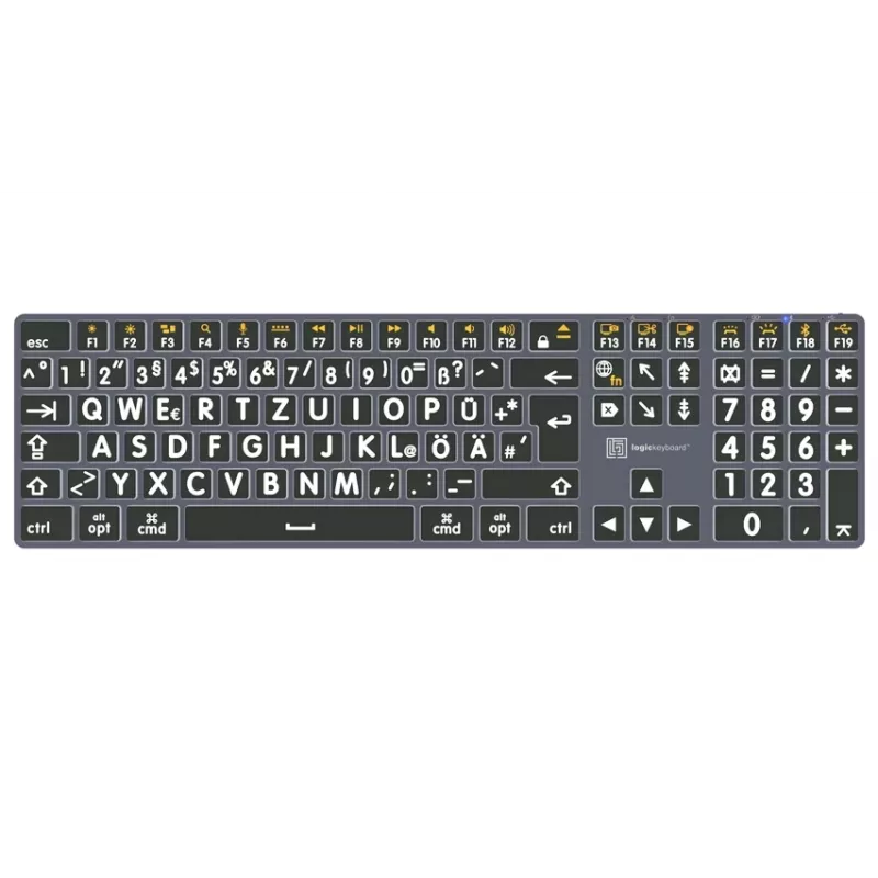 LogicKeyboard XL-Print Titan White on Black DE (Mac) - Layout QWERTZ tedesco