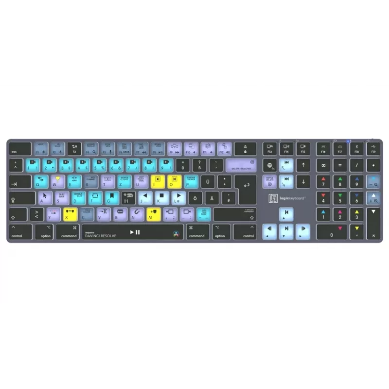 Logickeyboard DaVinci Resolve Classic Titan DE (Mac) - layout tedesco, USB con filo, tastiera per editing retroilluminata