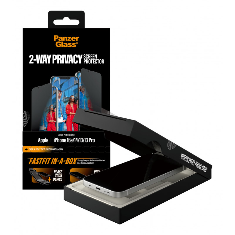 PanzerGlass 2-Way Privacy Pellicola protettiva display per iPhone 17e/16e/14/13/13 Pro, Ultra-Wide Fit con FastFit In-A-Box (PG02105)