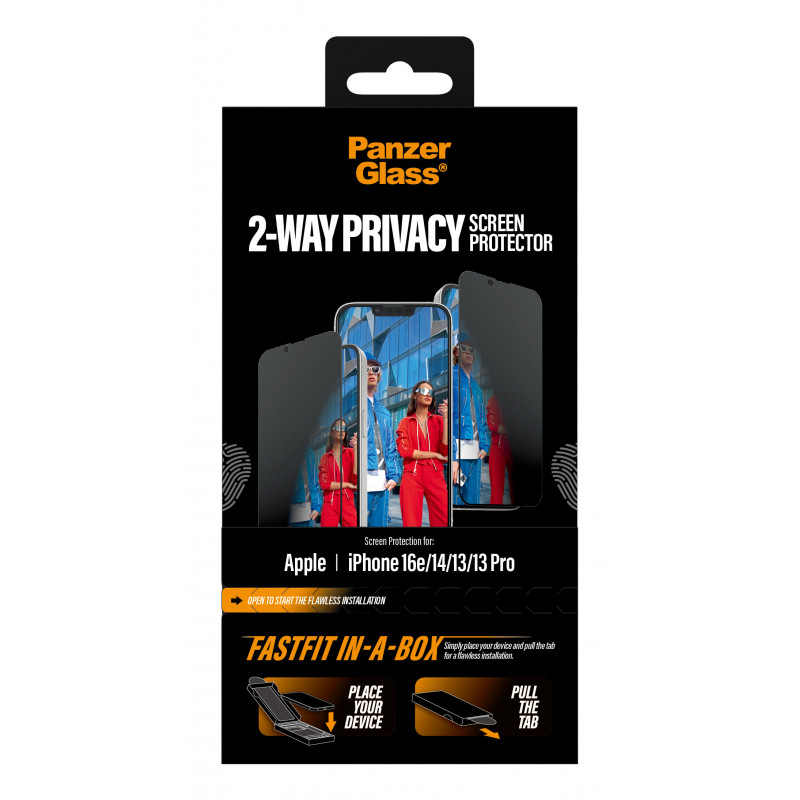 PanzerGlass 2-Way Privacy Pellicola protettiva display per iPhone 17e/16e/14/13/13 Pro, Ultra-Wide Fit con FastFit In-A-Box (PG02105)