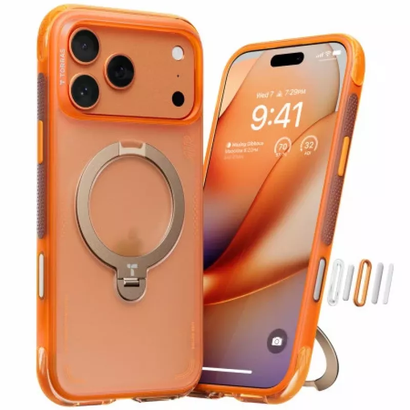 TORRAS Ostand Spin Air cover per iPhone 17 Pro compatibile MagSafe (Horizon Orange)