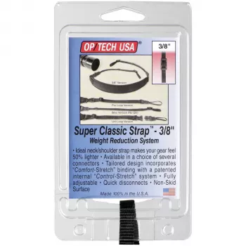 OP TECH Super Classic-Strap 3/8 cinghia per fotocamera - neoprene, nylon, pelle - nero - capacità di carico 6,8 kg - lunghezza 129,5 cm