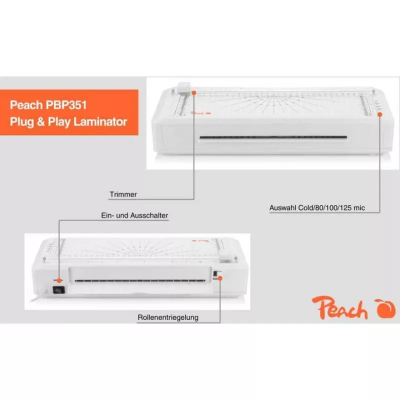 Peach 511189 3in1 PBP351 plastificatrice A4 a caldo e a freddo con taglierina per carta e arrotondatore d'angoli