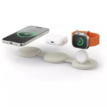 Satechi OntheGo caricabatterie wireless 3-in-1 con Qi2, sand, 15W, ST-QTG31W