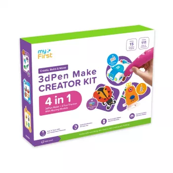 myFirst 3dPen Make Creator Kit - Set penna 3D con 3 set di stencil a tema, 3 modelli mobili e filamenti PCL (rosso)