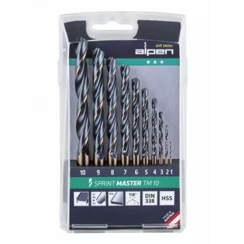 ALPEN-MAYKESTAG Alpen Sprint Master TM 10 1-10x set di 10 punte, 10 pezzi, HSS-G, 1-10 mm, cassetta metallica
