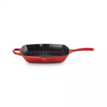 Le Creuset padella grill in ghisa, quadrata, 26 cm, rosso ciliegia