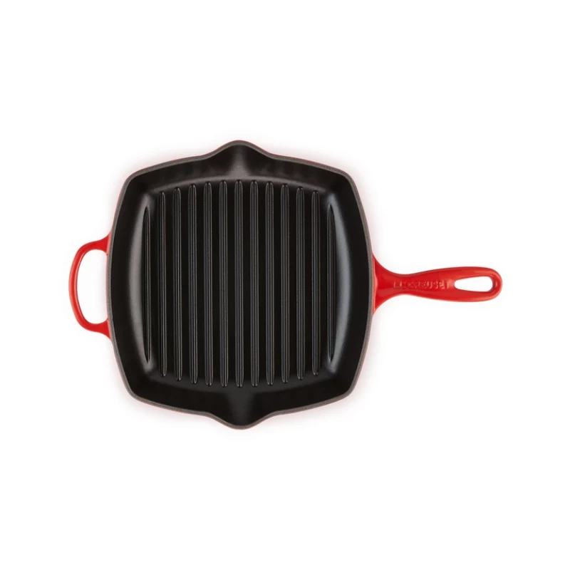 Le Creuset padella grill in ghisa, quadrata, 26 cm, rosso ciliegia