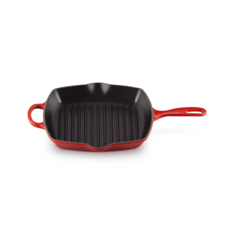 Le Creuset padella grill in ghisa, quadrata, 26 cm, rosso ciliegia