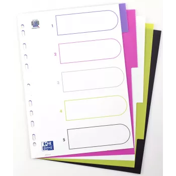 Oxford myColour separatori A4 formato intero bianchi 5 pezzi colori assortiti