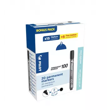 Pilot Pen 100 pennarello permanente nero 1,0 mm confezione da 20 (15+5 gratis)