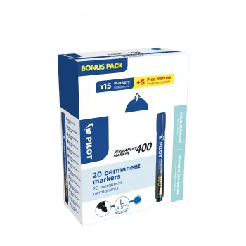Pilot 400 pennarello permanente blu 1,0-4,0 mm punta a scalpello, 20 pennarelli (15+5 gratis)