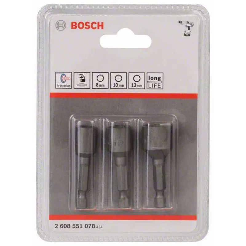 Bosch Impact Socket Set 3 pezzi 50 mm 8 10 13 mm 2608551078