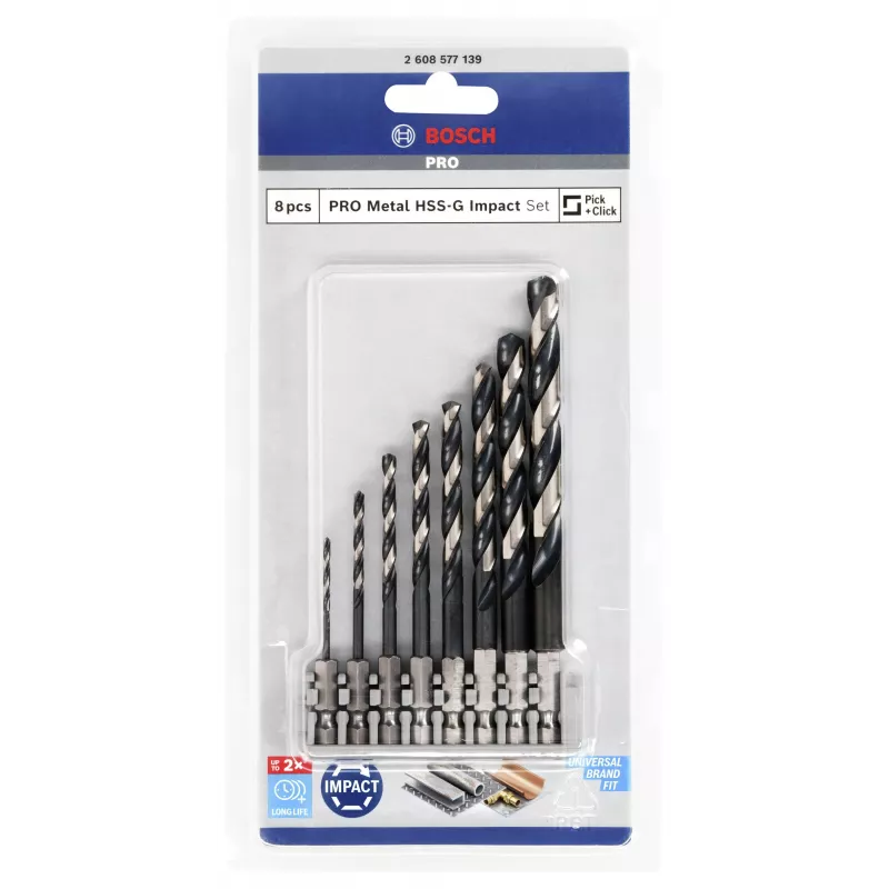 Bosch set di punte elicoidali HSS 2608577139 Impact Control 8 pezzi 2-10 mm