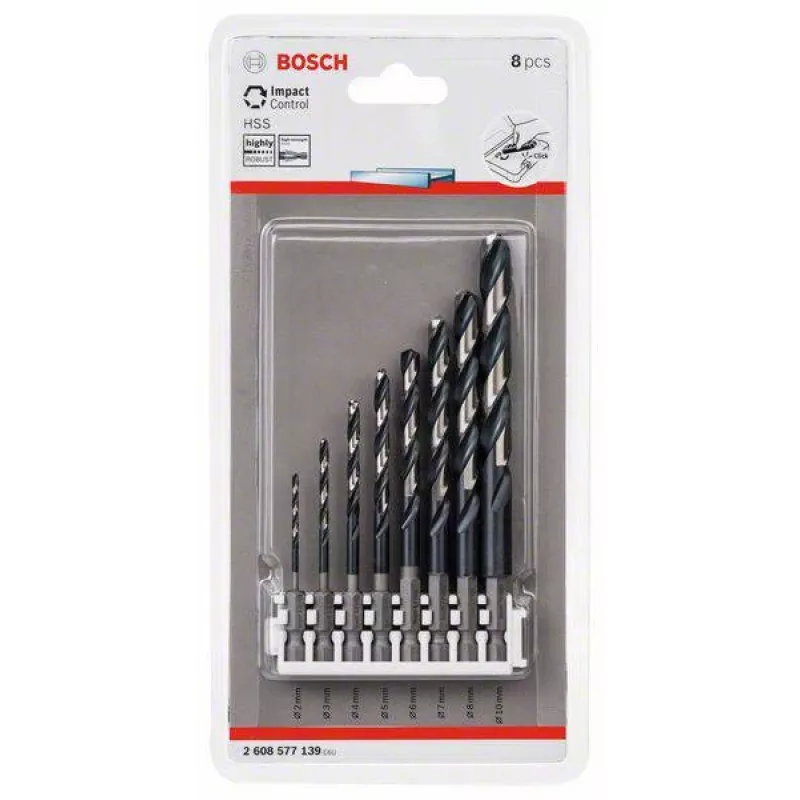 Bosch set di punte elicoidali HSS 2608577139 Impact Control 8 pezzi 2-10 mm