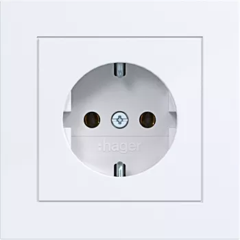 Hager WAS1120WG presa SCHUKO con coperchio a ribalta, linea design A.1, bianco luce lucido, IP44, 16A, 250V, morsetti senza viti
