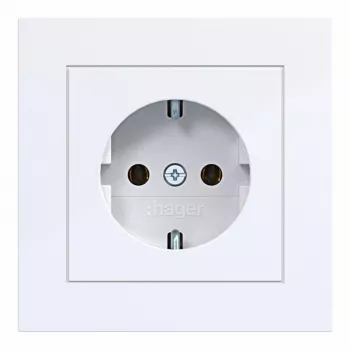 Hager WAS1120WG presa SCHUKO con coperchio a ribalta, linea design A.1, bianco luce lucido, IP44, 16A, 250V, morsetti senza viti