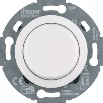Hager WTN4011WG dimmer rotativo universale con pezzo centrale, sistema 1930/vetro, bianco, da incasso, R L C LED