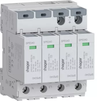Hager scaricatore di sovratensione 4P SPE440S tipo 2 TNS Uc 275V In 20kA Imax 40kA
