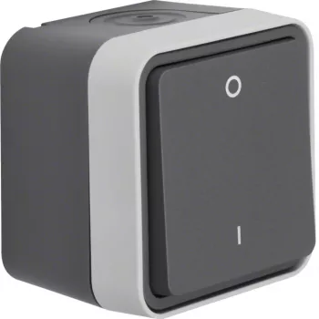 Hager WNC008 Interruttore bipolare da superficie con stampa 0/1, IP55, grigio