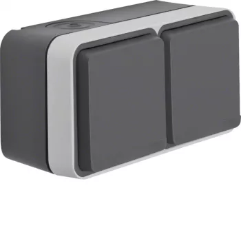 Hager WNC142 Presa SCHUKO da superficie doppia orizzontale con coperchio a cerniera, grigio