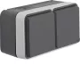 Hager WNC142 Presa SCHUKO da superficie doppia orizzontale con coperchio a cerniera, grigio