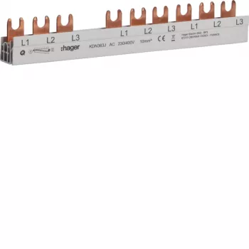 Hager KDN363J sbarra collettrice di fase 3 poli con terminale a forcella 10mm² 63A 10 moduli