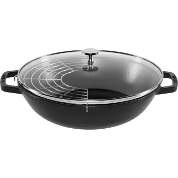 STAUB Wok 30 cm con Coperchio Nero, Ghisa