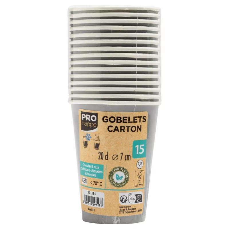 PROnappe 15 Bicchieri di cartone 200 ml, grigio (89118I)