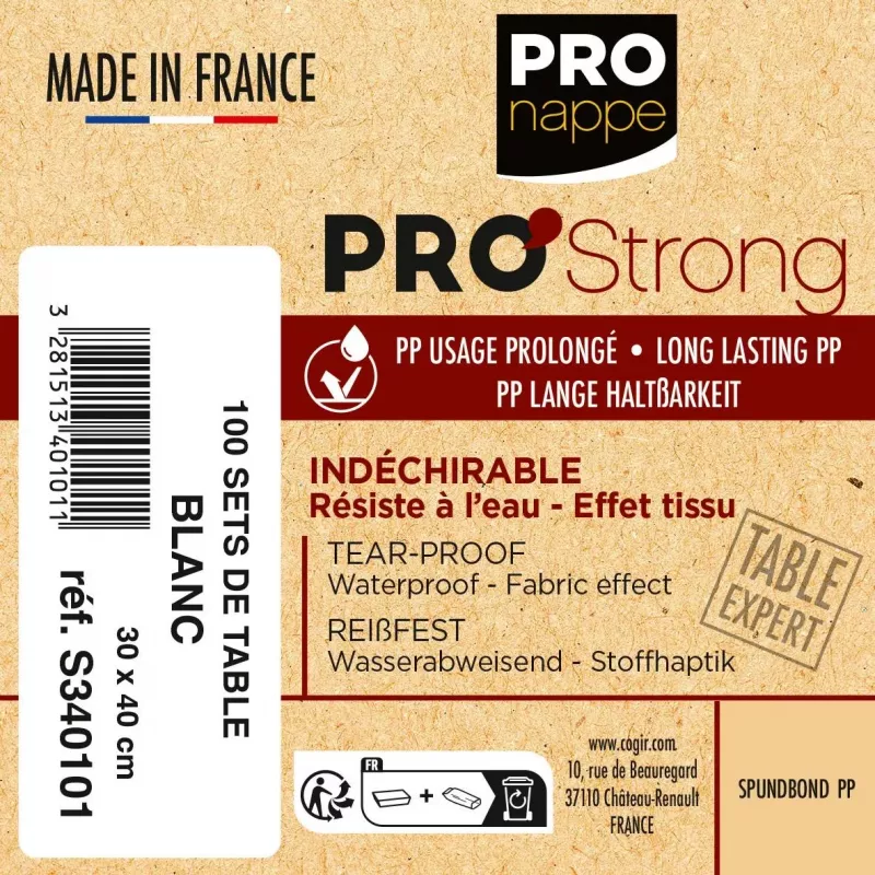 PROnappe tovaglietta monouso Spunbond 400 x 300 mm bianco materiale Spunbond PP 50 g/m²