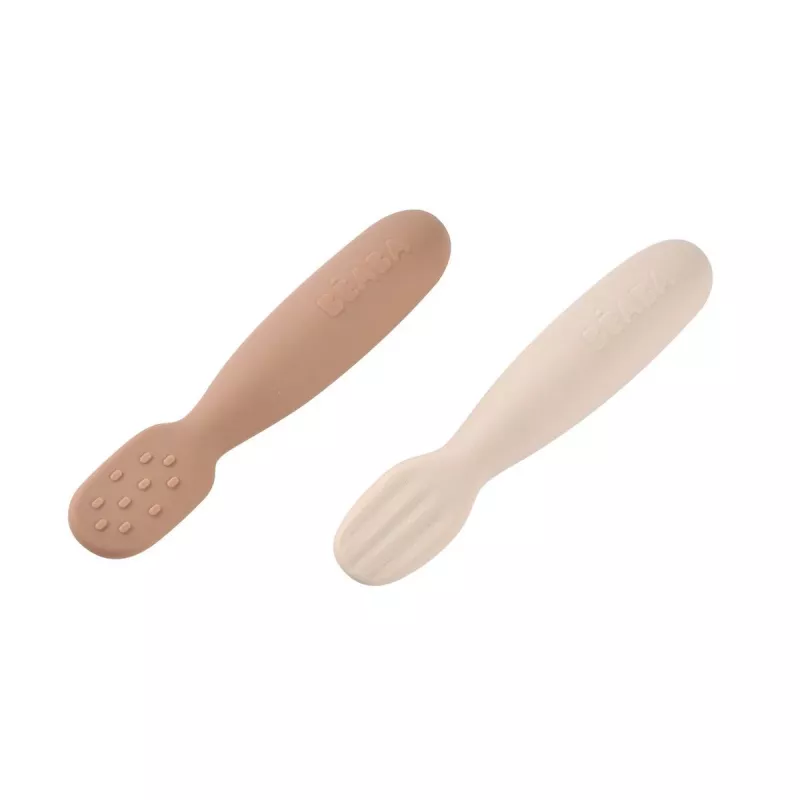 Beaba set di 2 primi cucchiai in silicone con dentaruolo Praline/Clay