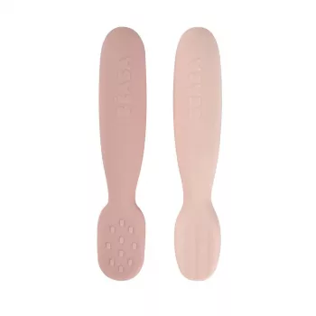 Beaba set di 2 primi cucchiai in silicone e dentaruoli Cotton Candy/Sorbet